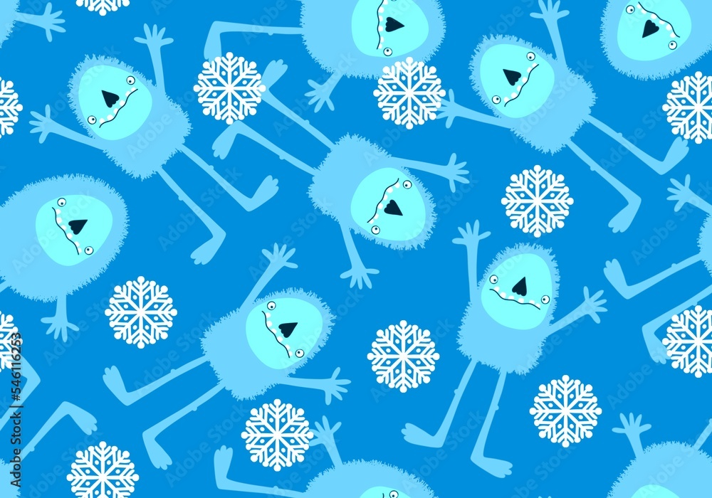 Cartoon bigfoot seamless winter animals monsters ice pattern for wrapping paper and fabrics and kids clothes print Cartoon bigfoot seamless winter animals monsters ice pattern for wrapping paper and fabrics and kids clothes print