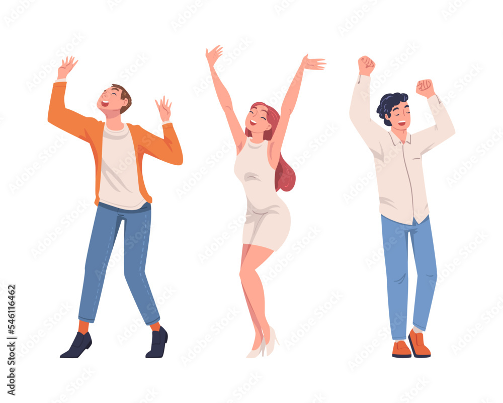 Obraz premium Man and Woman Character Screaming Feeling Joy and Excitement Celebrating Something Vector Set