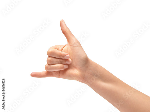 Female Hand In Shaka Or Calling Gesture.