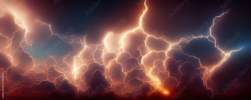 Dreamy lightning storm background. Stormy background, dramatic lightning  storm. Beautiful nature scene 3d render. Stock Illustration | Adobe Stock