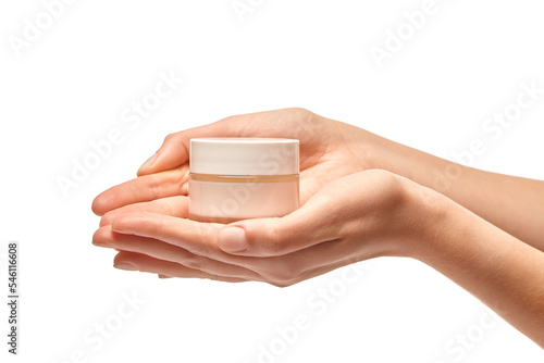 Female Hands Holding Jar Of Cream