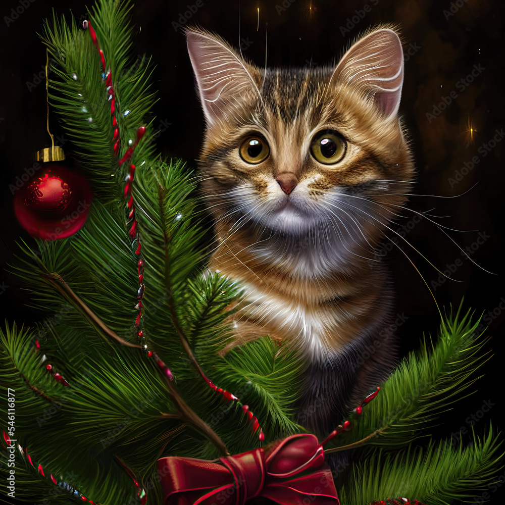 cat and christmas tree cat and christmas tree