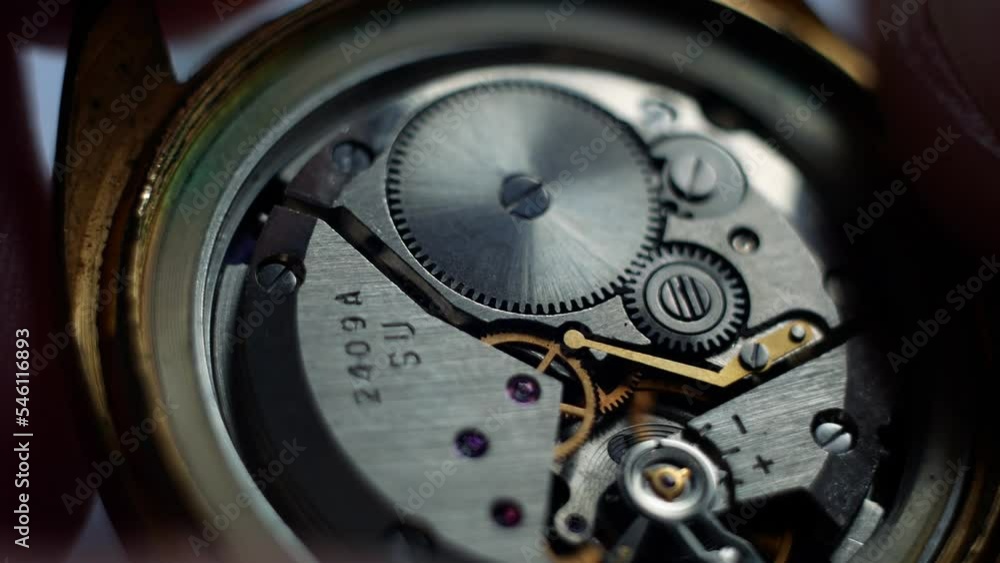 Mechanism of an old mechanical wrist watch chronometer in motion close-up. Mechanism of an old mechanical wrist watch chronometer in motion close-up.