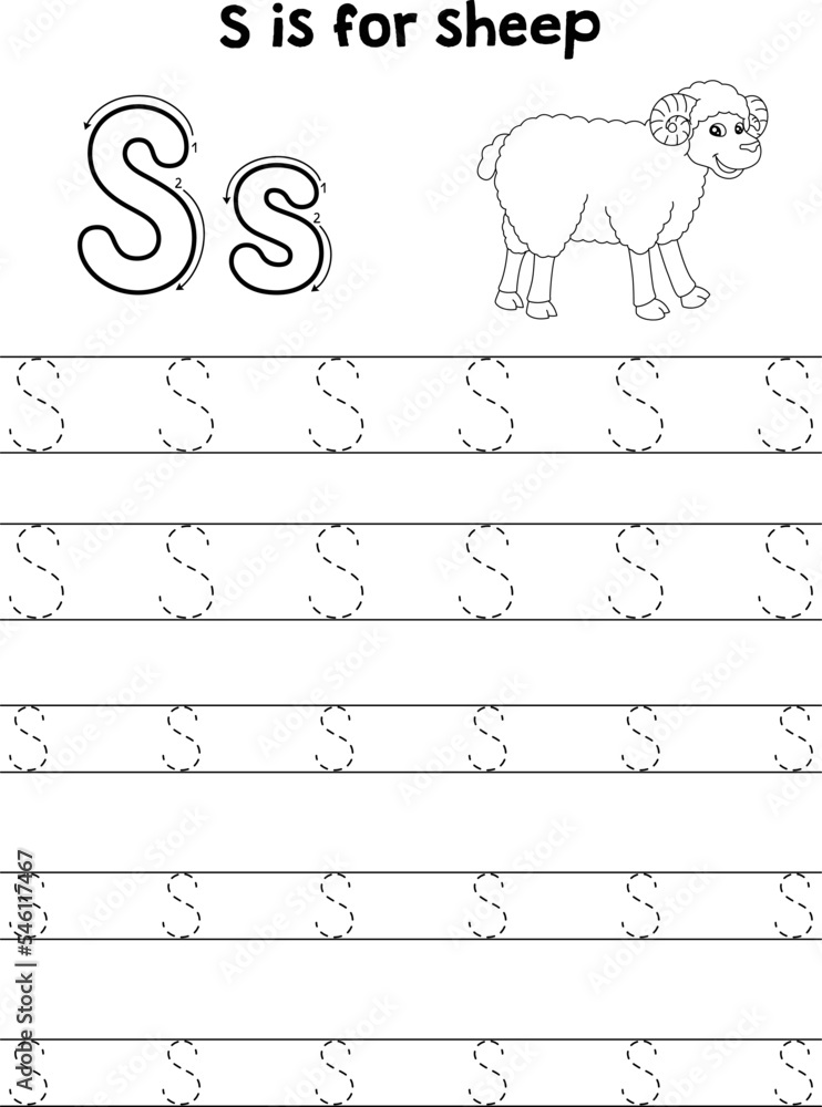 Sheep Animal Tracing Letter ABC Coloring Page S Stock Vector | Adobe Stock
