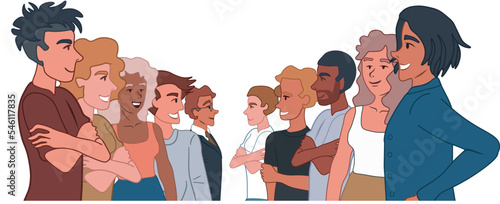 Two business teams, antagonistic competing groups. Confrontation of corporations, beneficial competition, competition concept. Vector illustration isolated on white background. 