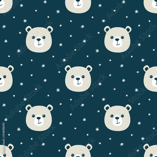 Vector seamless pattern with cute muzzles of polar polar bears