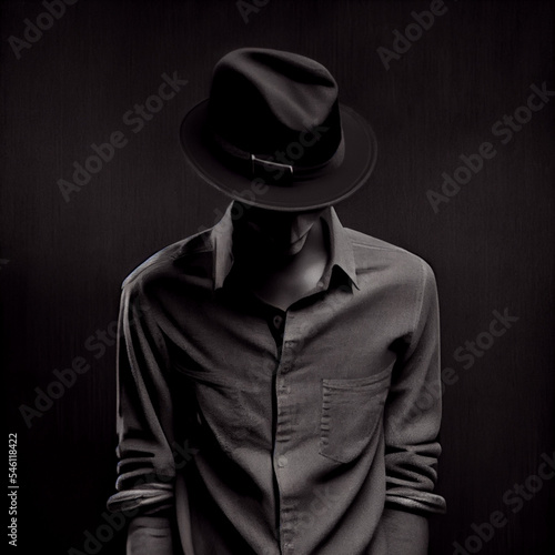 A faceless man with a hat generated with Artificial Intelligence