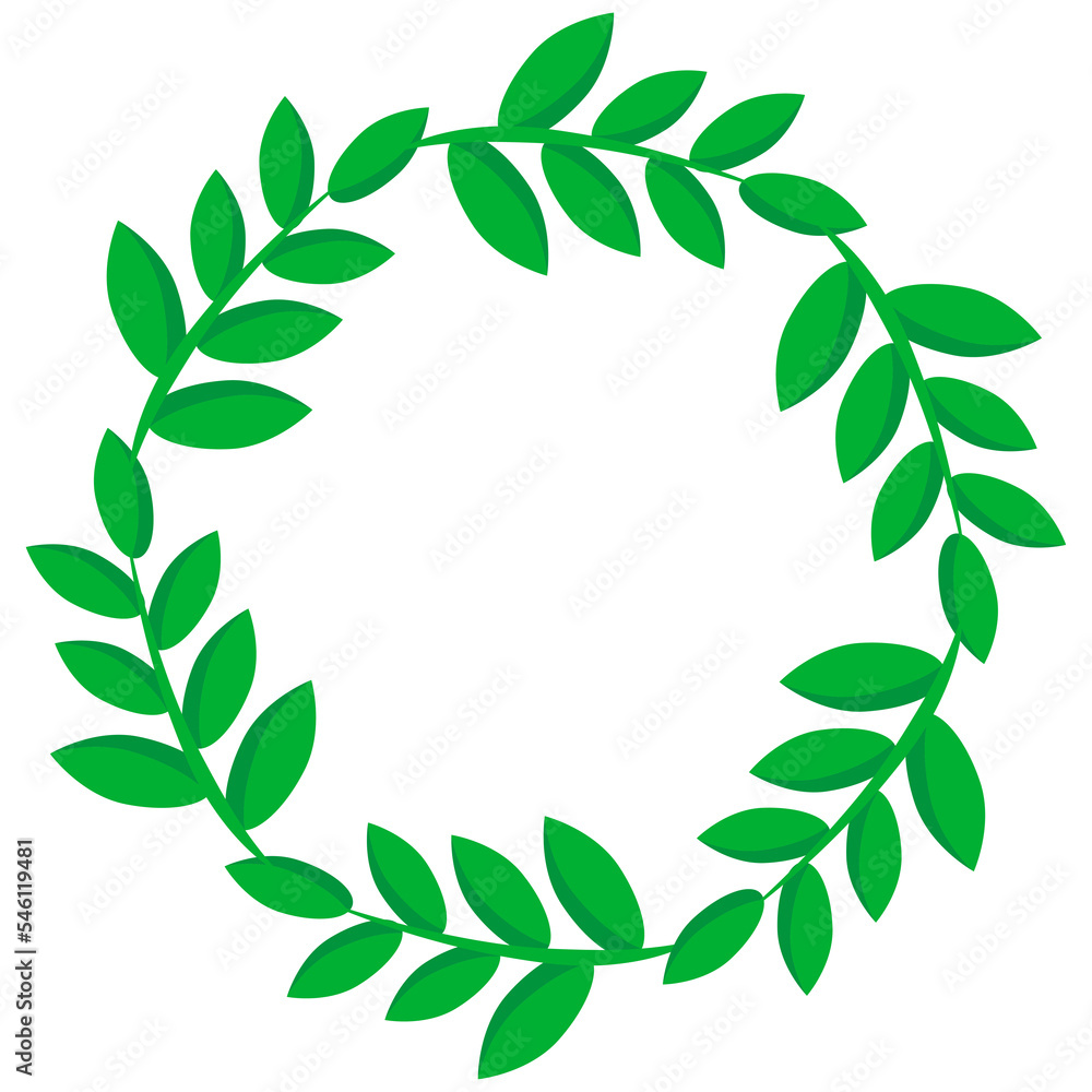 Round green floral frame made of plant branches. Nature foliage spring branch. Wedding decoration frame clipart on transparent background.