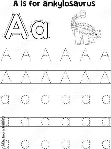 Ankylosaurus Dino Tracing Letter ABC Coloring photo