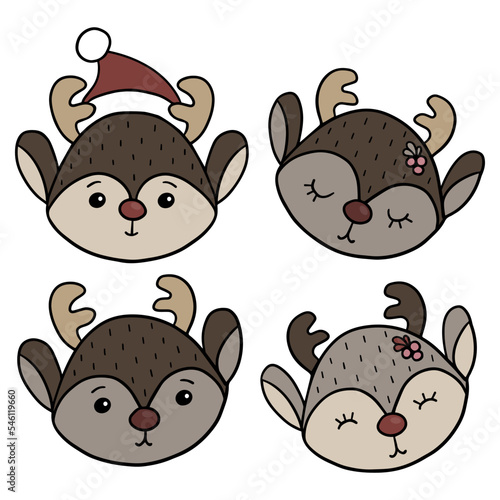 Obraz na płótnie Christmas Season Winter Holiday Doodle colorful vector illustration with cute reindeer characters for cards posters web design isolated on white background w salonie