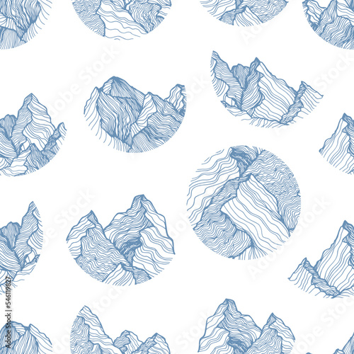 Mountains contour seamless vector pattern. Asian minimalism. Seamless pattern for wallpaper, pattern fills, web page background, surface textures. © kizuneko
