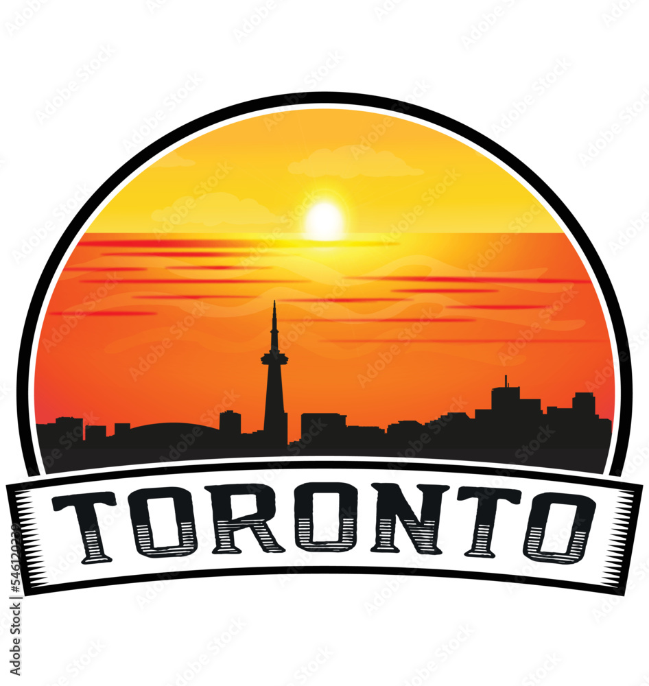 Toronto Canada Skyline Sunset Travel Souvenir Sticker Logo Badge Stamp Emblem Coat of Arms Vector Illustration EPS
