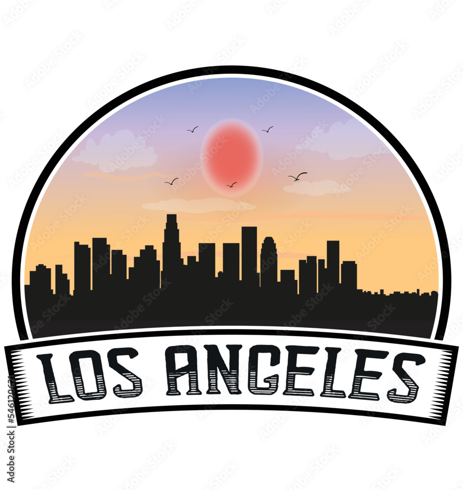 Los Angeles California USA Skyline Sunset Travel Souvenir Sticker Logo Badge Stamp Emblem Coat of Arms Vector Illustration EPS