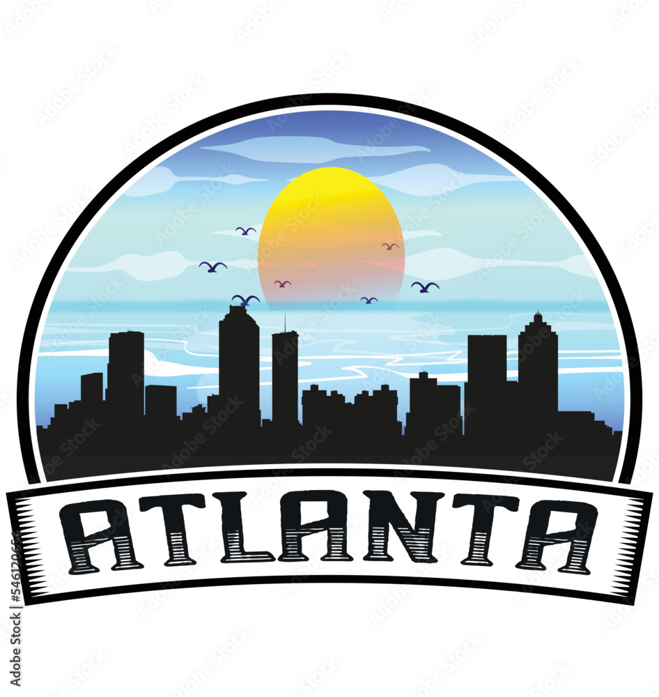 Atlanta Georgia USA Skyline Sunset Travel Souvenir Sticker Logo Badge Stamp Emblem Coat of Arms Vector Illustration EPS