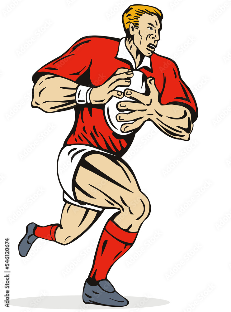 illustration of a rugby player running with the ball on isolated background illustration of a rugby player running with the ball on isolated background