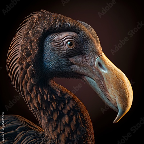 isolated on a black background, this is a 3D rendering of the extinct, flightless Mauritius island bird, the Dodo, Raphus cucullatus species. photo