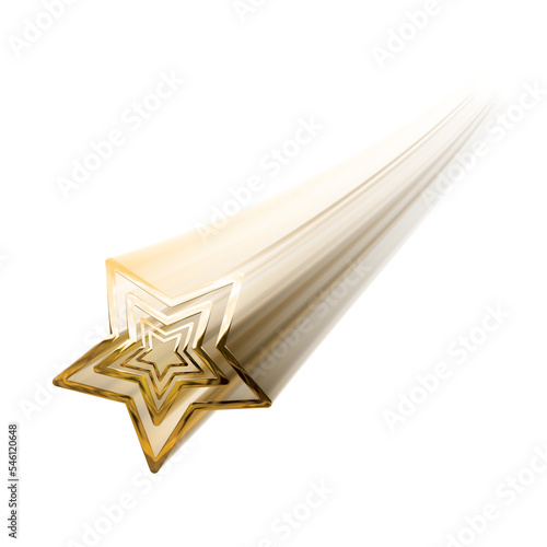 
ilustração 3d estrela cadente de natal dourada no fundo transparente
 photo