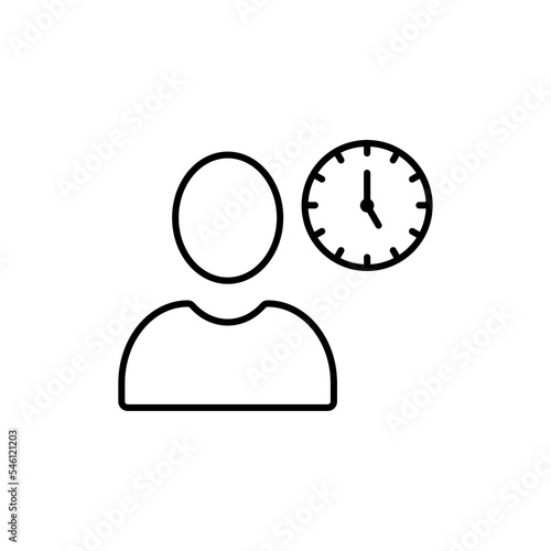 Employee attendance icon, job ontime vector design. Human avatar with wall clock displaying employee schedule icon. Employee attendance concept icon eps 10
