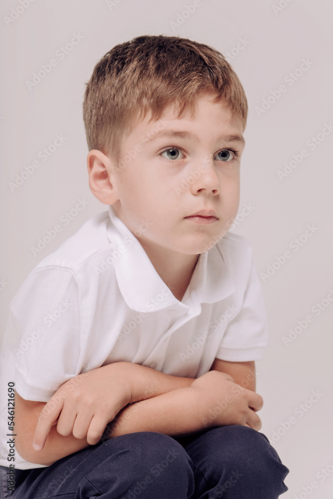Portrait of 5 boy wearing white t-shirt Portrait of 5 boy wearing white t-shirt
