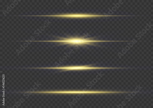 Particle motion effect. Magic of moving fast lines. Golden special effect, speed line. Laser beams, horizontal yellow light rays. Glowing gold flare spark and flash lights. Luminous trail. Vector