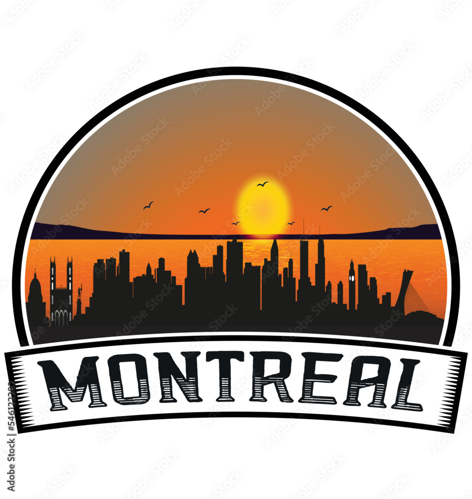 Montreal Canada Skyline Sunset Travel Souvenir Sticker Logo Badge Stamp Emblem Coat of Arms Vector Illustration EPS