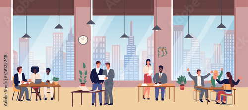 Office staff, work and communication. Head and subordinates. Various workers, managers team. Top managers employees of different levels. Office workers. Co-workers. Colleagues discuss project teamwork