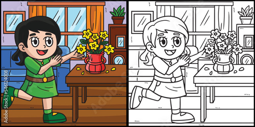 St. Patricks Girl Arranging Flower Illustration