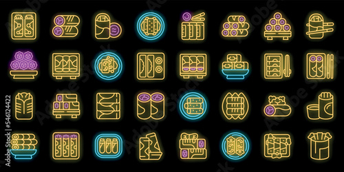 Spring roll icons set outline vector. Asia food. Chinese thai neon color on black