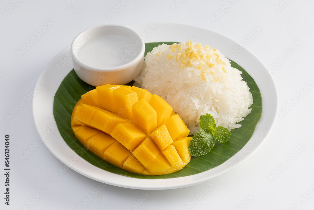 mango with sticky rice is popular traditional dessert of thailand. mango with sticky rice is popular traditional dessert of thailand.