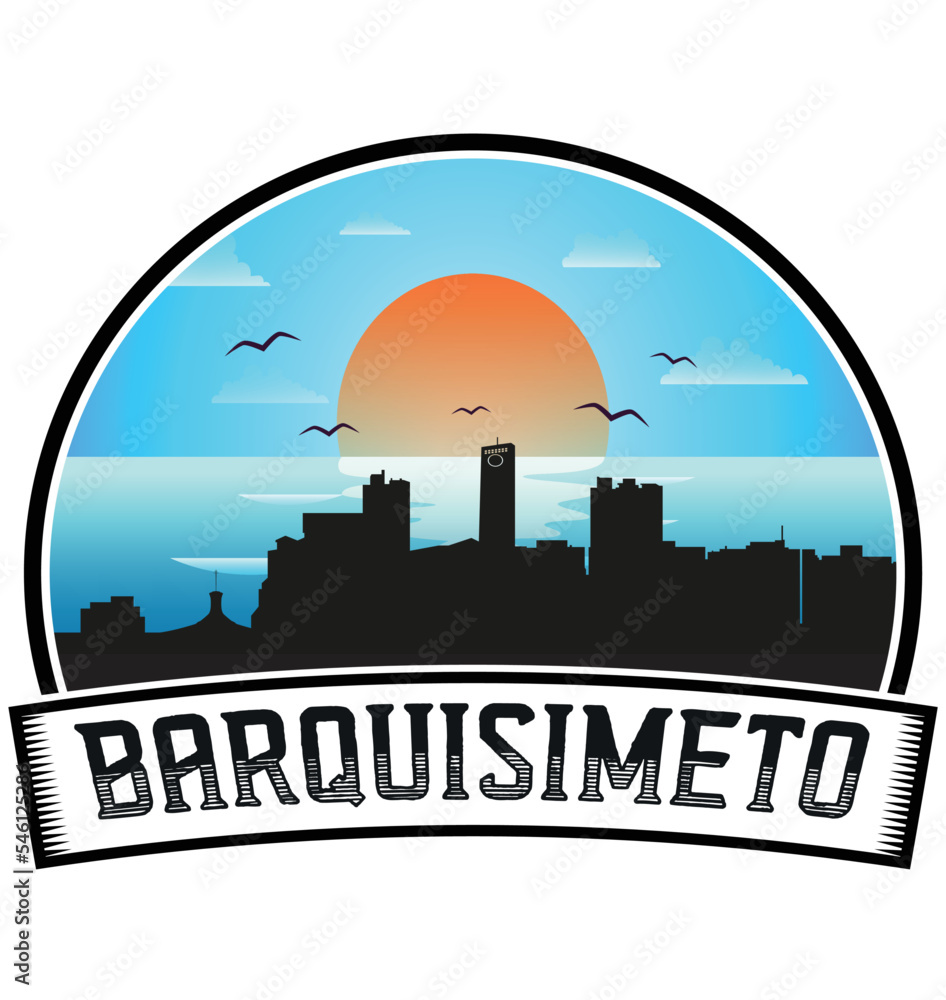 Barquisimeto Venezuela Skyline Sunset Travel Souvenir Sticker Logo Badge Stamp Emblem Coat of Arms Vector Illustration EPS