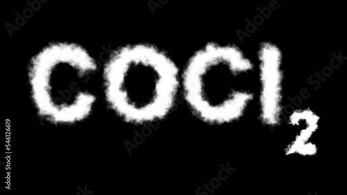 COCl2 or Phosgene Molecule Symbol Smoke Cloud Text Effects Animation on Black Background and Green Screen photo