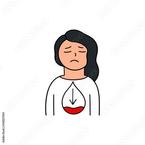 A woman suffers from low blood sugar. Prediabetes. Anemia concept. Vector illustration in doodle style