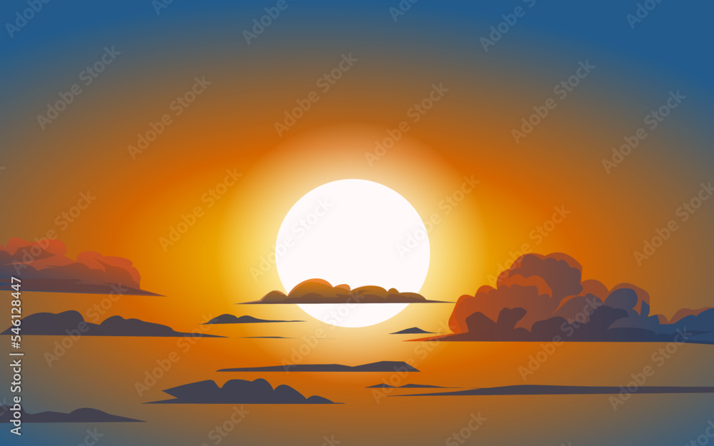 sunset sky illustration with clouds