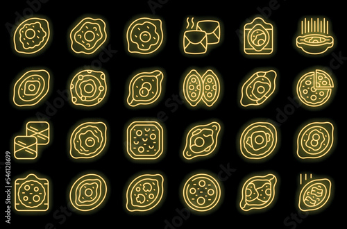 Khachapuri icons set outline vector. Pie bakery. Food menu neon color on black