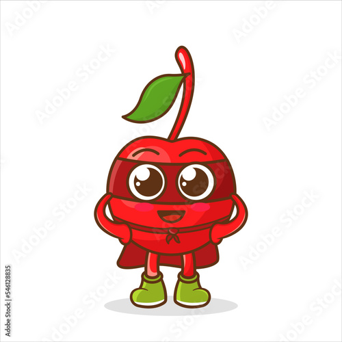Cherry Superhero Mascot, Funny cartoon character fruit cherry in superhero costume at masks emotion