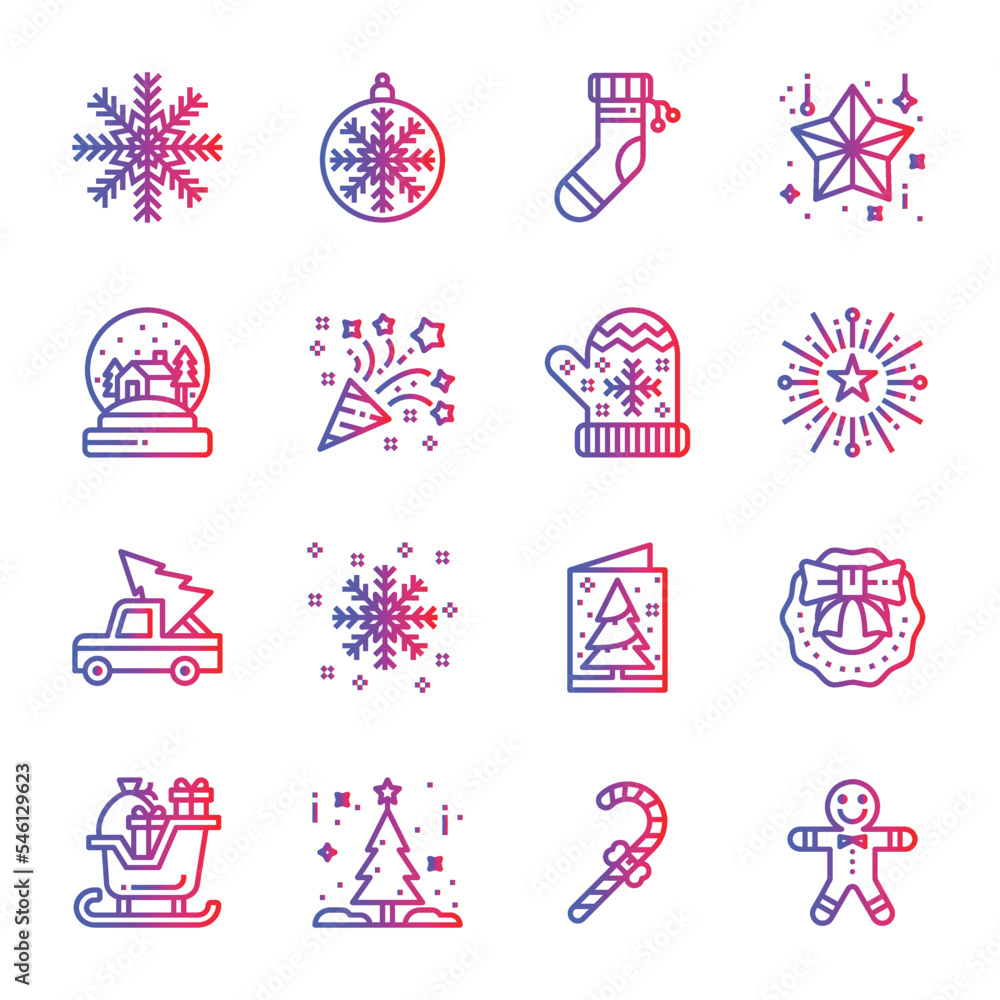 Christmas Icons set. Vector Illustration, snowman, holiday, santa, winter