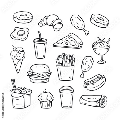 Set of hand drawn fast food menu illustration