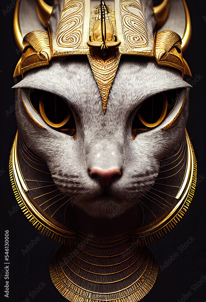 Cat King. Cat Queen. Ancient Egypt Cat Pharaoh. Magician Priestess