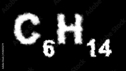 C6H14 or Hexane Molecule Symbol Smoke Cloud Text Effects Animation on Black Background and Green Screen photo