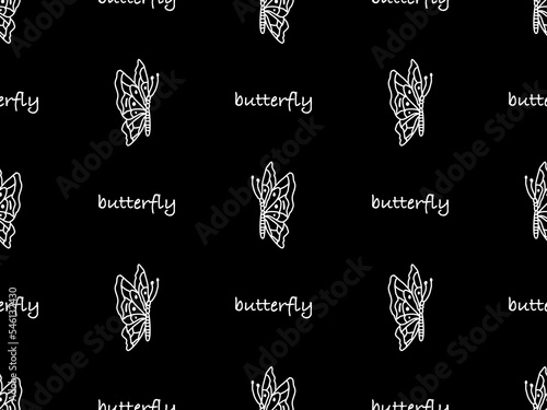Butterfly cartoon character seamless pattern on black background