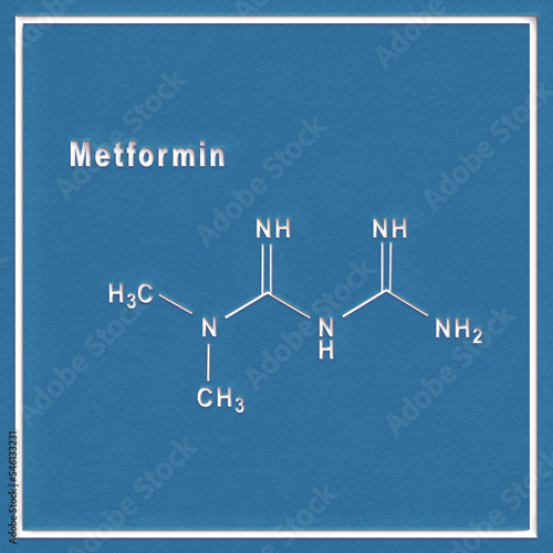 Metformin diabetes drug, Structural chemical formula photo