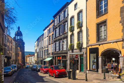 Picturesque view of Riom city streets and medieval houses, central France