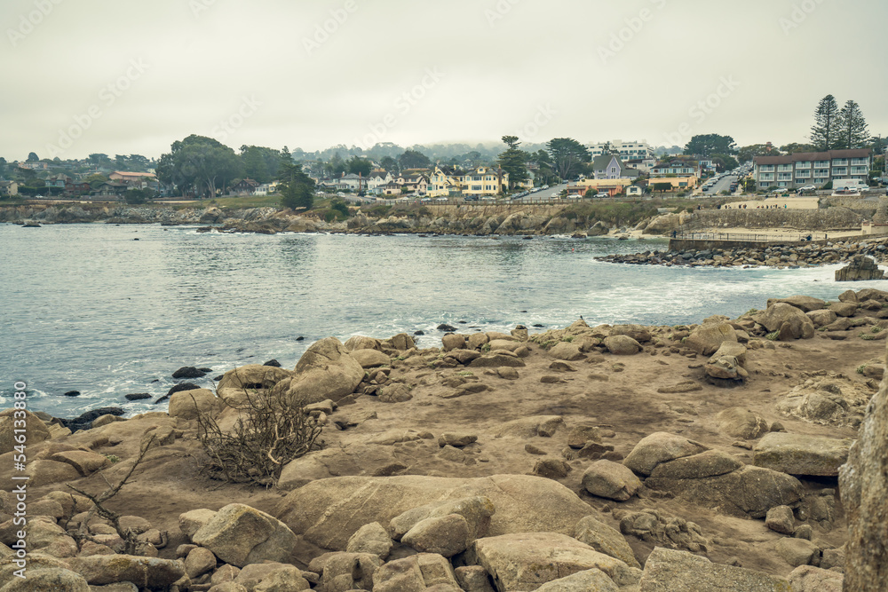  Lovers Point park and beach in Pacific grove. Landscaped community park is used for picnicking, fishing, swimming