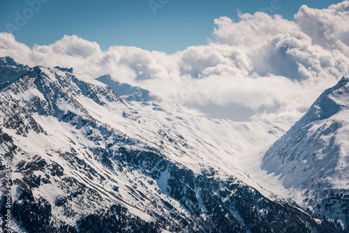 Winter mountain landscape of Austrian Alps  S  lden Alpine resort