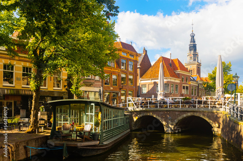 The old citycentre of Alkmaar streets, canal and draw bridge, Netherlands photo