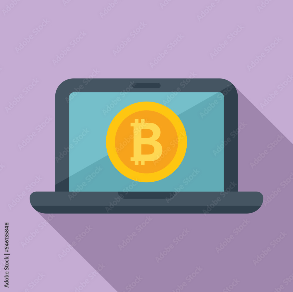 Crypto laptop icon flat vector. Bitcoin money. Financial digital Crypto laptop icon flat vector. Bitcoin money. Financial digital