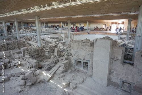 Akrotiri, Santorini, Greece: Tourists at the Archaeological Site of the Minoan Bronze Age Settlement photo