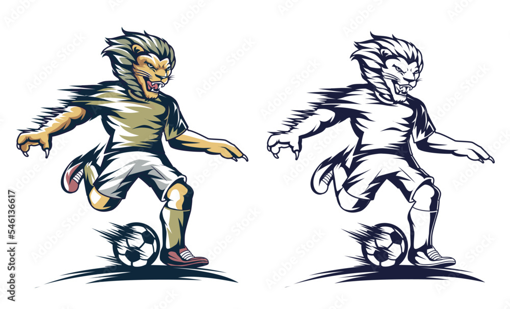 Obraz premium the lion playing football vector illustration 2 color new version isolated