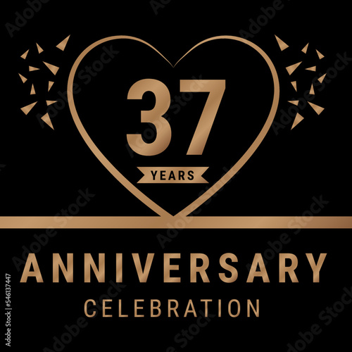 37 years anniversary celebration logotype. anniversary logo with golden color isolated on black background, vector design for celebration, invitation card, and greeting card. Eps10 Vector Illustration