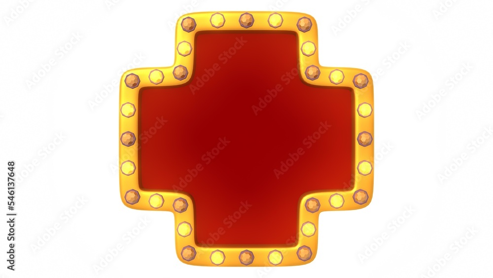 Red frame gold border light retro advertising sign on white background. 3d rendering Red frame gold border light retro advertising sign on white background. 3d rendering